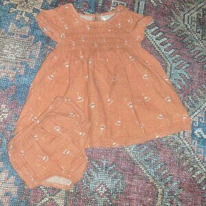 Sweet Modern Moments Floral Print Cotton Gauze Smocked Dress & Diaper Cover 18M